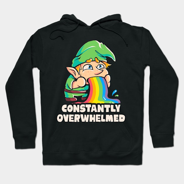 Constantly Overwhelmed - Funny Gnome Rainbow Gift Hoodie by eduely